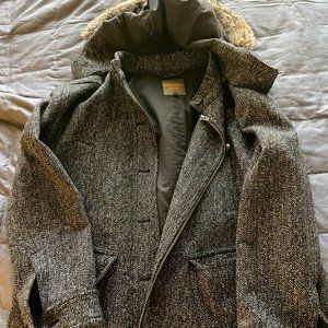 Wearmaster by Madewell Field Jacket Gray Wool Blend Removable Hood Coat sz S